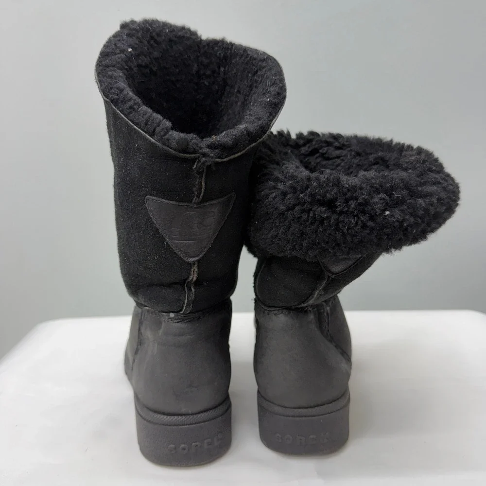 2 pair Sorel fold over‎ boots leather suede & shearling inner women's 7.5